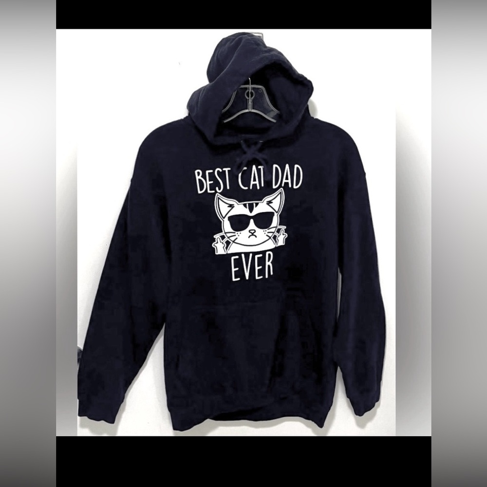 JustHoods “Best Cat Dad Ever” Cotton Hooded Sweatshirt Midnight Blue Size M